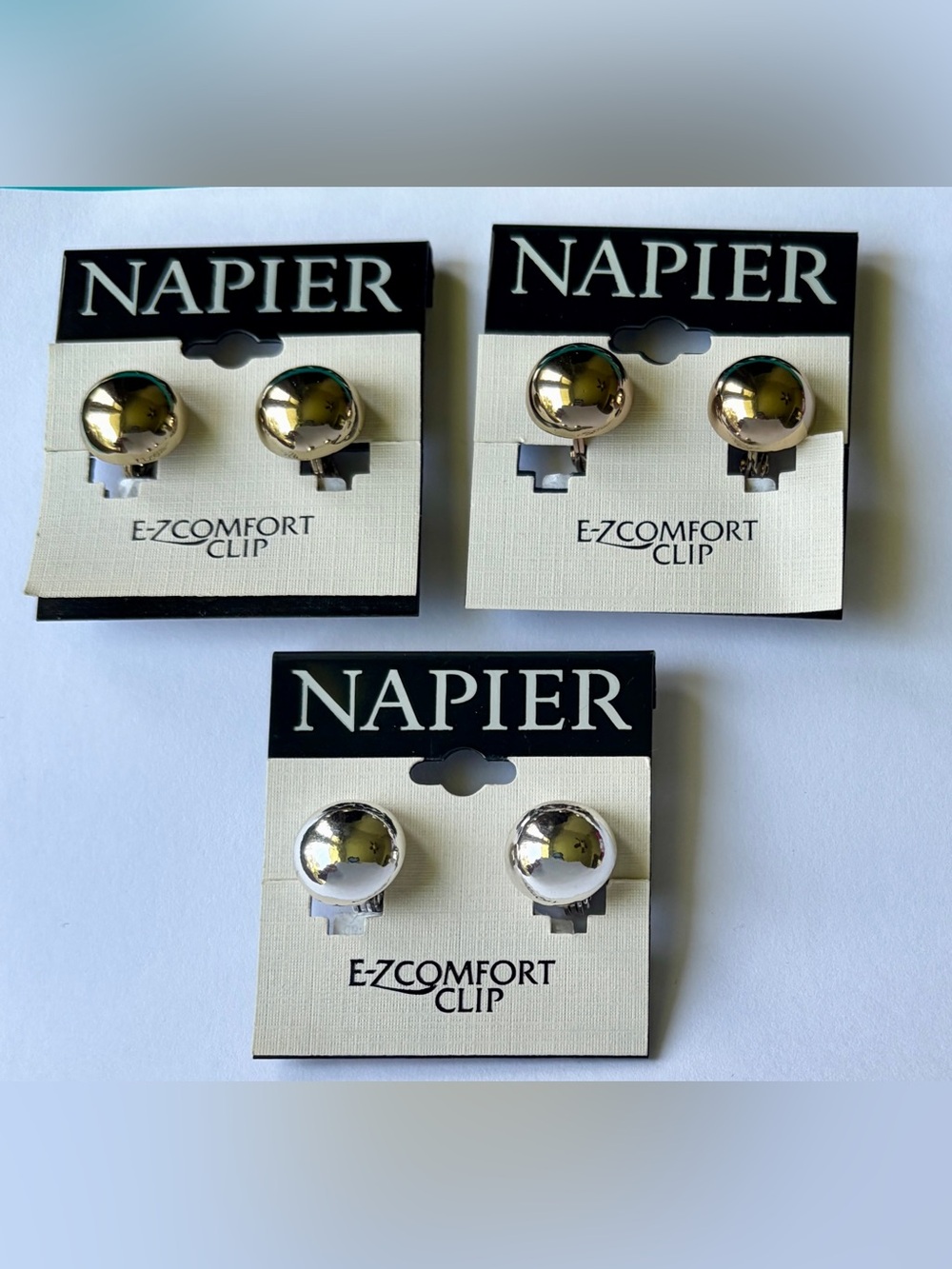 Vtg Y2K 2000s Lot of 3 Prs Napier Gold/Silver-toned E-Z Comfort Clip On Earrings